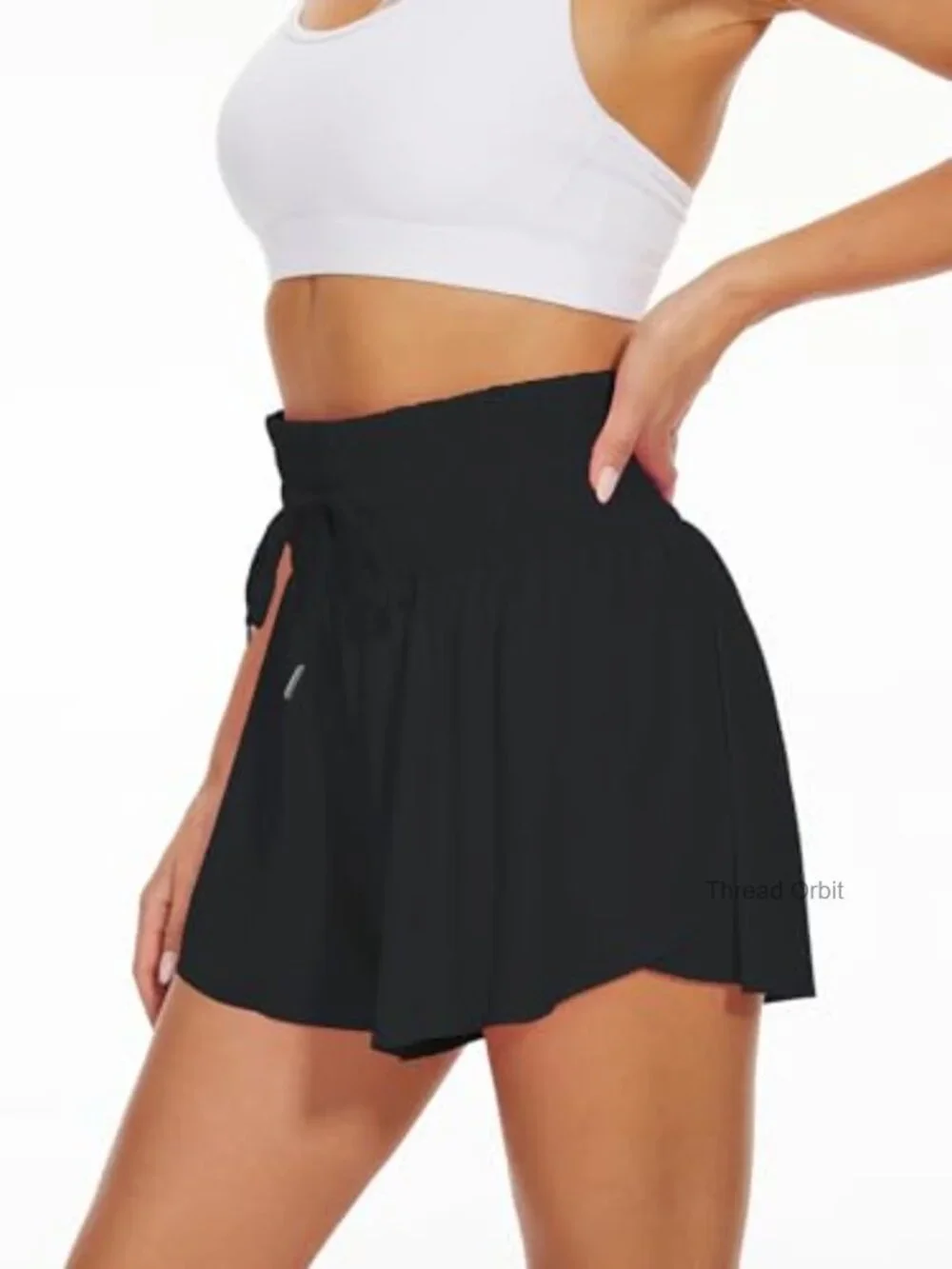 High Waist Flowy Athletic Shorts Women Running Gym Pleated 2 Pockets